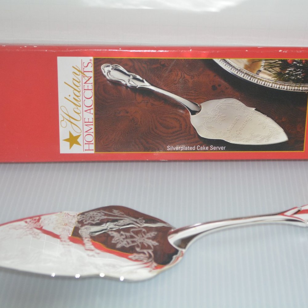 Silverplated Pie Cake Dessert Server Seasons Greetings Christmas Holiday NIB 11"